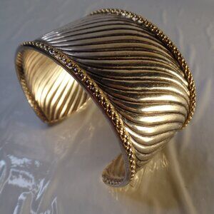 Vintage "Best Brand" (Stamped) Silver Gold Tone Sleek Design Cuff Bracelet